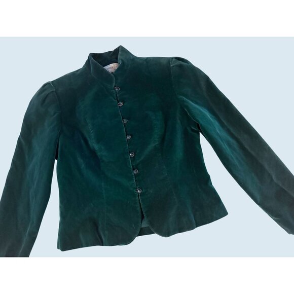 Vintage HARRISON DAVIS Green Velvet Full Button Blazer Coat 1980s Sz S - Picture 1 of 8